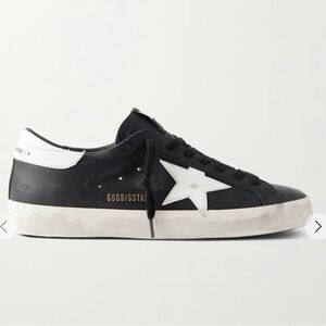 NWT Golden Goose Super Star Black Star Distressed Leather Sneakers Sz 38